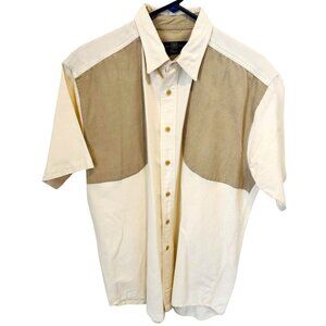 Vintage Orvis Mens Hunting Outdoor Shirt Med Weight S/S Western Beige Cotton L